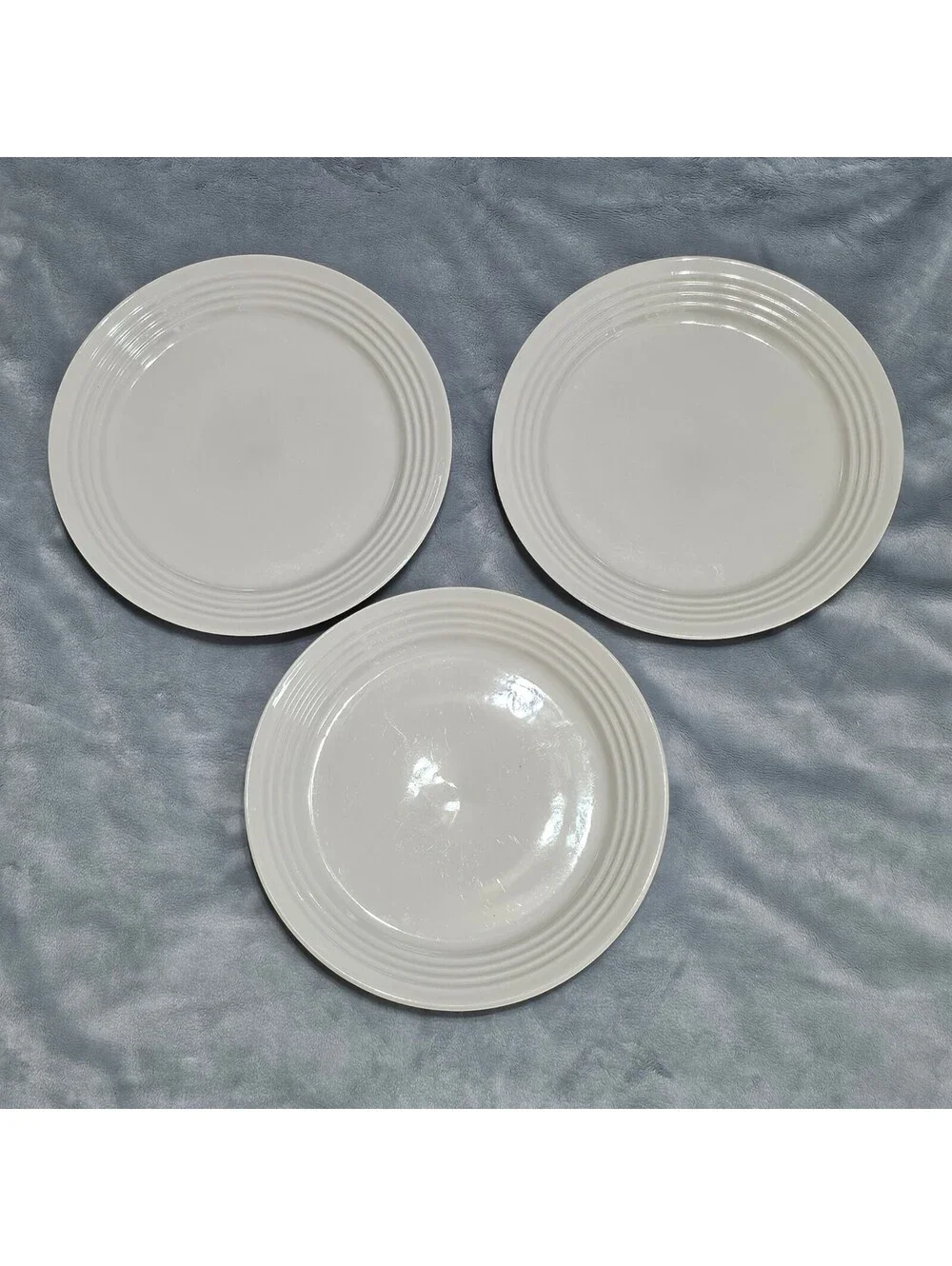 Gibson Home Plaza Cafe White Embossed Ribbed Stoneware Dinner Plate Set of 3